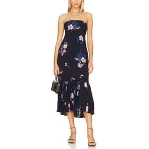 Free People Strapless Dress - Dark Blue with Pink Floral